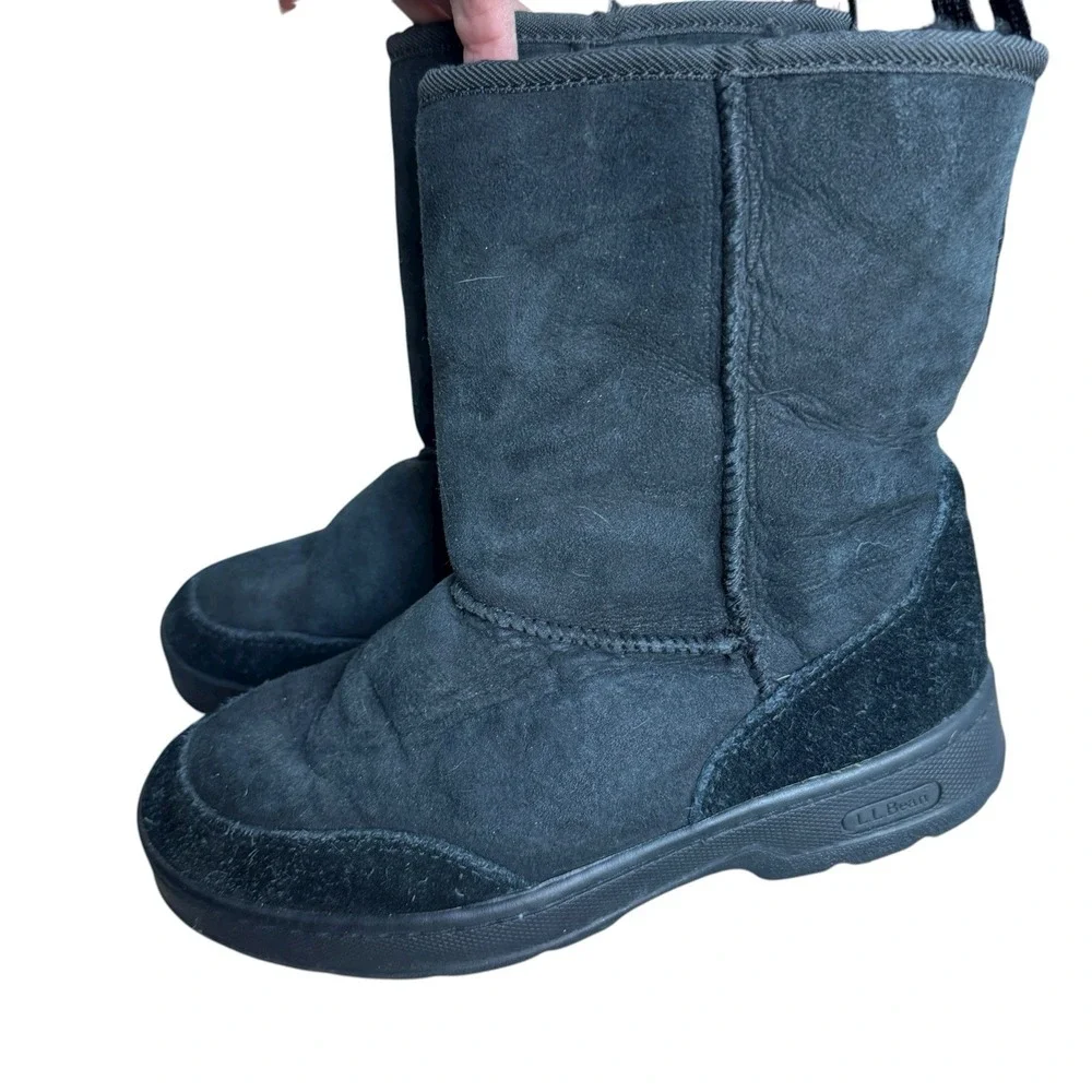 LL Bean Wicked Good Suede‎ Leather Winter Boots Shearling Lined Black Size 6